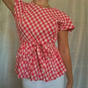 Handmade 50s vintage red gingham blouse